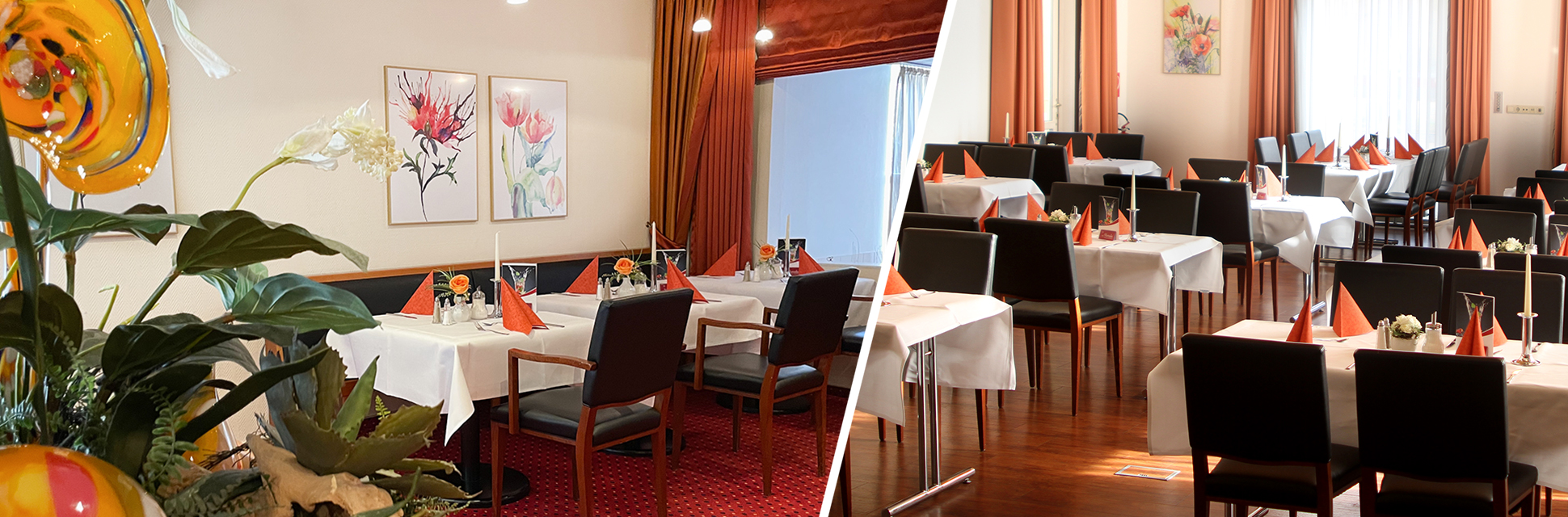 Innenpoolbereich mit Liegestühlen, Rattansesseln und Landschaftswandbild